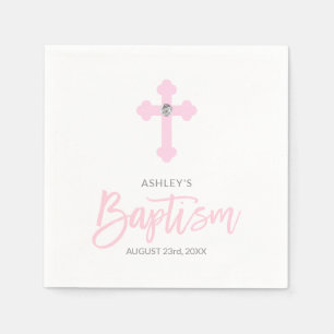 Personalisierter Weißrosa-MÄDCHEN-Cross-BAPTISM Serviette