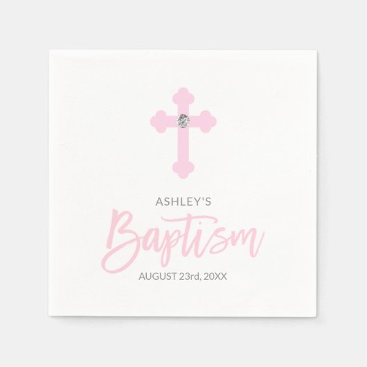 Personalisierter Weißrosa-MÄDCHEN-Cross-BAPTISM Serviette (Vorderseite)