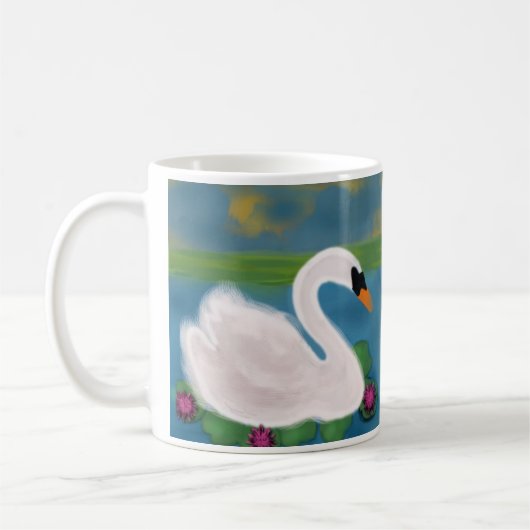 Personalisierter Weißschwan im Teich bei Sonnenunt Kaffeetasse (Links)