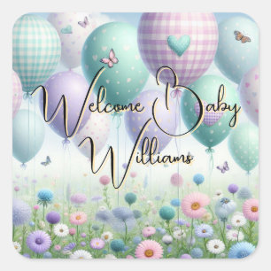 Personalisierter "Welcome Baby"-Aufkleber Quadratischer Aufkleber