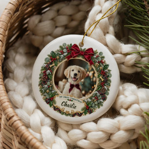 Personalisierter Welpen-Erstweihnachts-Foto-Schmuc Keramik Ornament