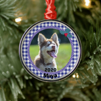 Personalisierter Welpenhund Weihnachts-Foto Ornament Aus Metall