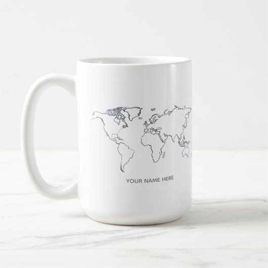 Personalisierter Weltkarten-Linienkunst-Becher Kaffeetasse (Links)