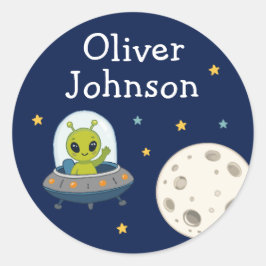 Personalisierter Weltraum-Alien-Mond-Name Runder Aufkleber