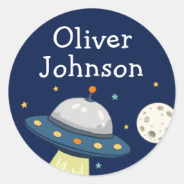 Personalisierter Weltraum-UFO-Mond-Name Runder Aufkleber