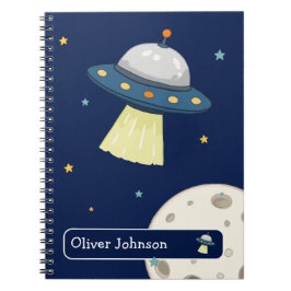 Personalisierter Weltraum-UFO-Mond-Name-Schule Notizblock