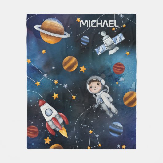 Personalisierter Weltraum und Astronaut Fleecedecke (Vorderseite)