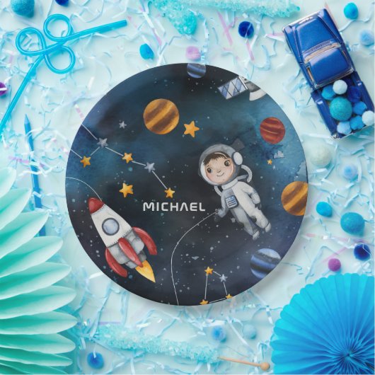 Personalisierter Weltraumfahrer Pappteller (Party)
