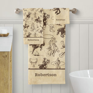 Personalisierter Western Pferde Rodeo Cowboy Badhandtuch Set
