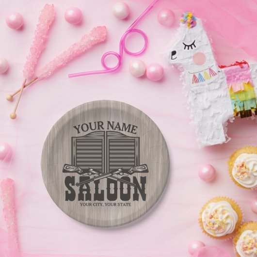 Personalisierter Western Rifle Guns Old Saloon Bar Pappteller (Party)