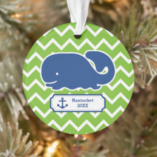Personalisierter Whale Anchor Green Zickzack Ornament