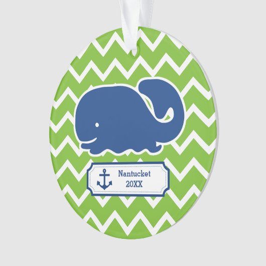 Personalisierter Whale Anchor Green Zickzack Ornament (Vorderseite)