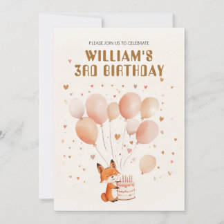 Personalisierter Whimsical Fox und Balloons Geburt Einladung