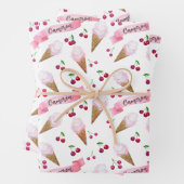 Personalisierter Whimsischer Kirscheis Creme Rosa Geschenkpapier Set (Beispiel)