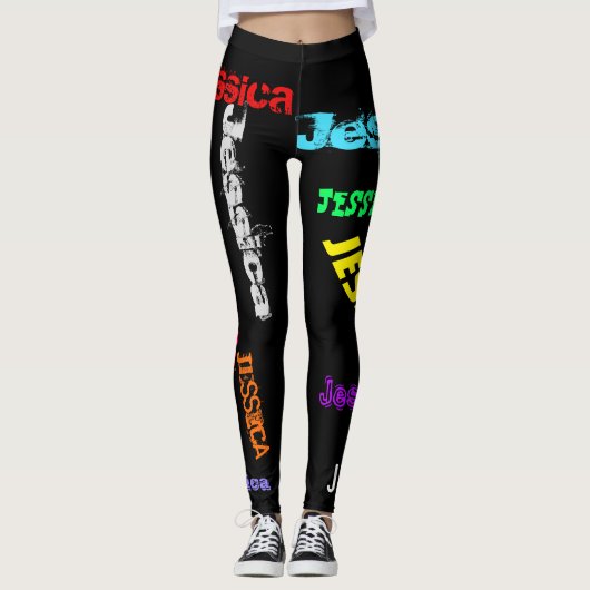 Personalisierter Wiederholname Schwarze fette Legg Leggings (Vorderseite)