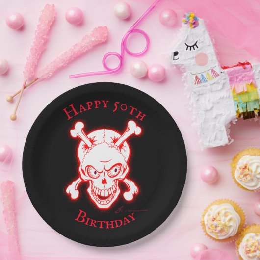 Personalisierter Wild Red Skull Pappteller (Party)