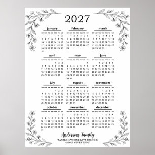 Personalisierter Wildblumen-Familienkalender 2027 Poster