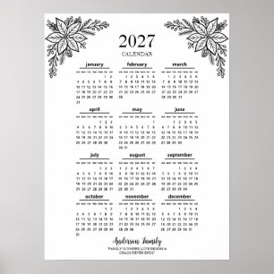 Personalisierter Wildblumen-Familienkalender 2027 Poster