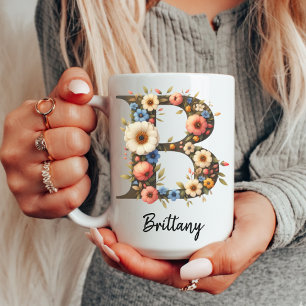 Personalisierter Wildblumen-Monogramm-Becher für M Kaffeetasse