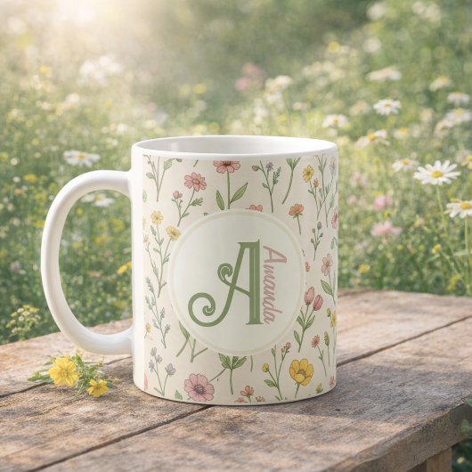 Personalisierter Wildblumen-Monogramm-Becher Kaffeetasse