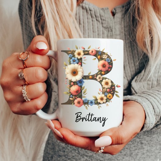 Personalisierter Wildblumen-Monogramm-Becher mit A Kaffeetasse