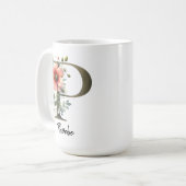 Personalisierter Wildblumen-Monogramm-Tassen-Gesch Kaffeetasse (Vorderseite Links)