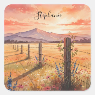 Personalisierter Wildblumen-Sonnenuntergangs-Aufkl Quadratischer Aufkleber