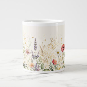 Personalisierter Wildblumen- und Gold-Kustom-Name- Jumbo-Tasse