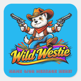 Personalisierter Wilder Westie-Cowboy-Hund Quadratischer Aufkleber