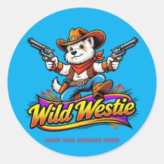 Personalisierter Wilder Westie-Cowboy-Hund Runder Aufkleber