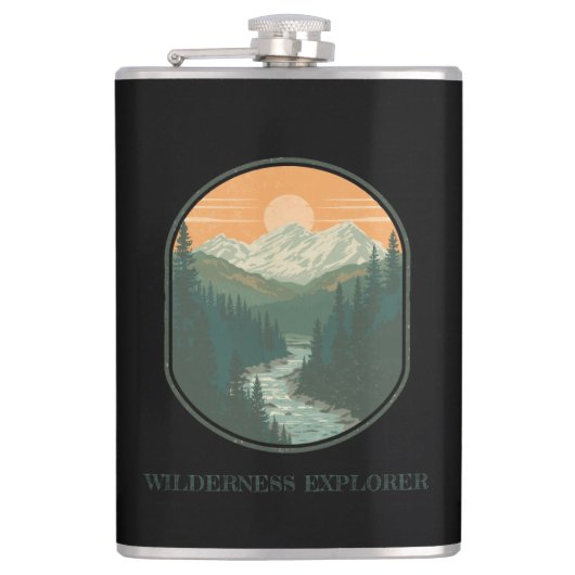 Personalisierter Wilderness Explorer Retro-Berg Flachmann (Vorderseite)