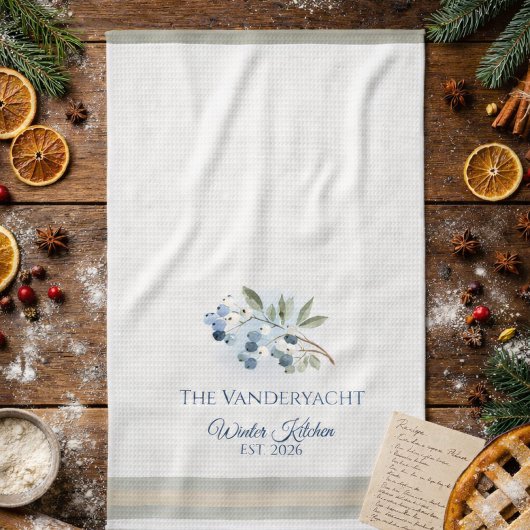 Personalisierter Winter – Blaue Beeren-Botanik Geschirrtuch