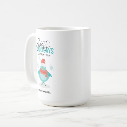 Personalisierter Winter Blue Bird Kaffeetasse (Vorderseite Links)