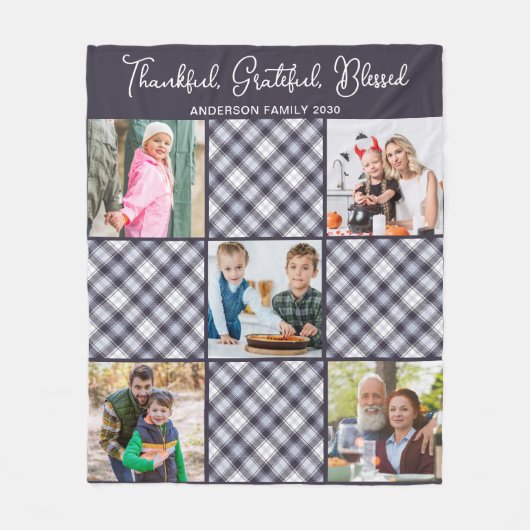 Personalisierter Winter Blue Grau Karierte FotoCol Fleecedecke (Vorderseite)