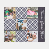 Personalisierter Winter Blue Grau Karierte FotoCol Fleecedecke (Vorderseite (Horizontal))