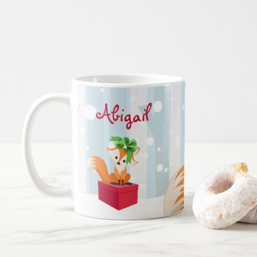 Personalisierter Winter Fox Woodland Weihnachten Kaffeetasse (Mit Donut)