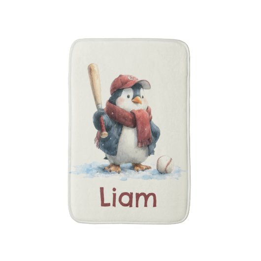 Personalisierter Winter-Pinguin-Baseball-Junior Badematte (Vorderseite Vertikal)