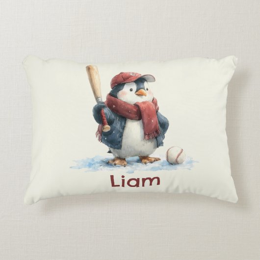Personalisierter Winter-Pinguin-Baseball-Junior Dekokissen (Vorderseite)