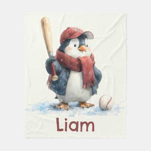Personalisierter Winter-Pinguin-Baseball-Junior Fleecedecke (Vorderseite)