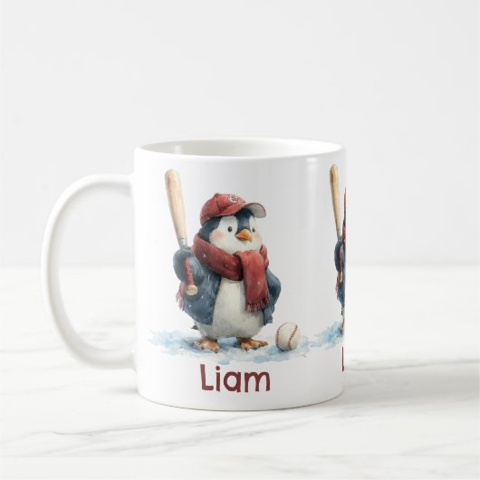 Personalisierter Winter-Pinguin-Baseball-Junior Kaffeetasse (Links)
