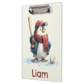 Personalisierter Winter-Pinguin-Baseball-Junior Klemmbrett (Links)