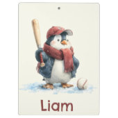 Personalisierter Winter-Pinguin-Baseball-Junior Klemmbrett (Rückseite)