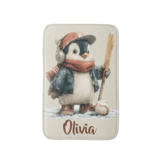 Personalisierter Winter-Pinguin-Baseballanzug für Badematte (Vorderseite Vertikal)