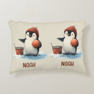 Personalisierter Winter-Pinguin-Basketball-Junior Dekokissen