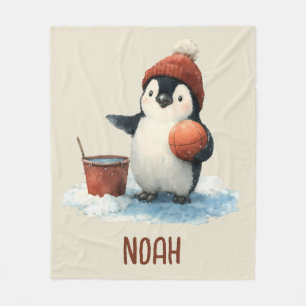 Personalisierter Winter-Pinguin-Basketball-Junior Fleecedecke