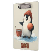 Personalisierter Winter-Pinguin-Basketball Kind Klemmbrett (Links)