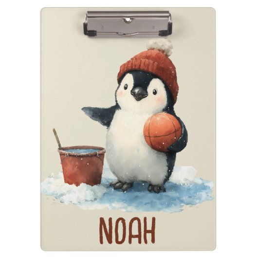 Personalisierter Winter-Pinguin-Basketball Kind Klemmbrett (Vorderseite)
