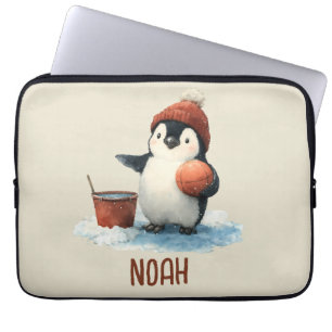 Personalisierter Winter-Pinguin-Basketball Kind Laptopschutzhülle
