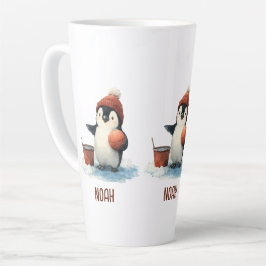 Personalisierter Winter-Pinguin-Basketball Kind Milchtasse (Linke Ecke)