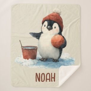 Personalisierter Winter-Pinguin-Basketball Kind Sherpadecke